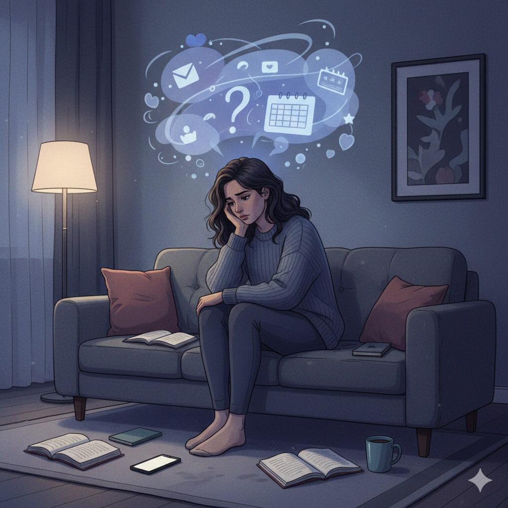 悩む女性のイラスト