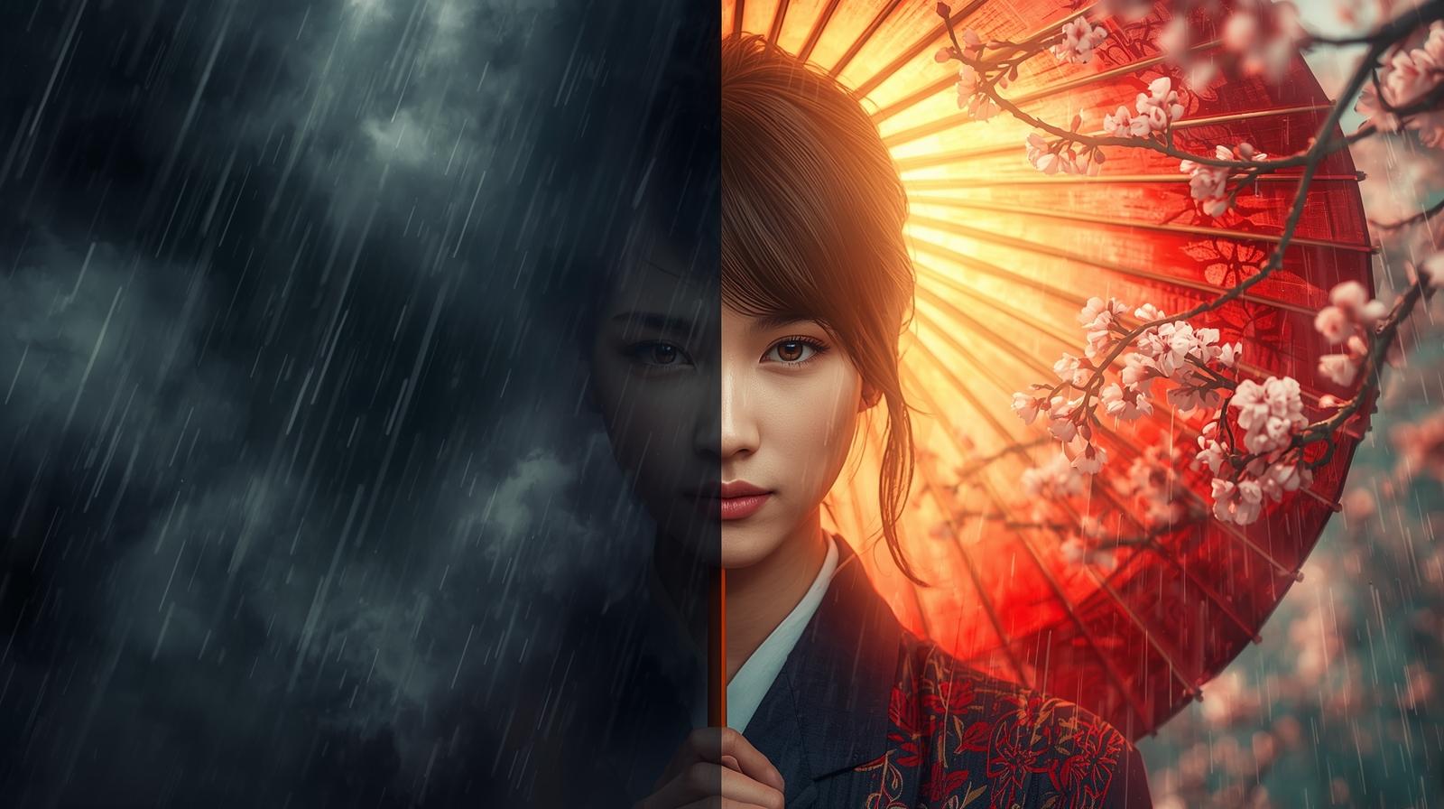 方徳と方災を象徴する、光と影のイラスト