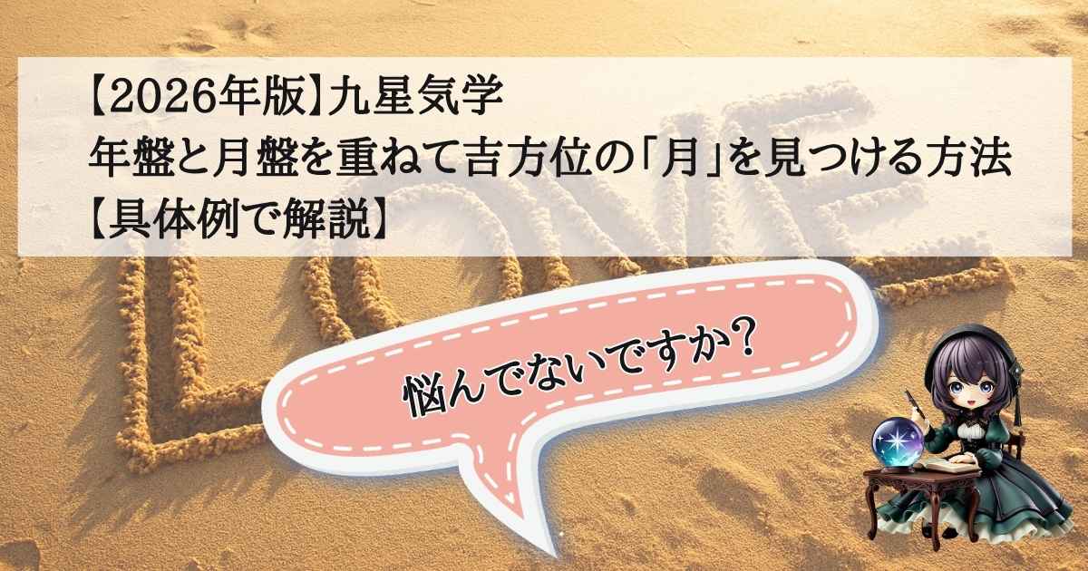 九星気学の年盤と月盤を重ねて吉方位の月を探す手順を解説する図解画像